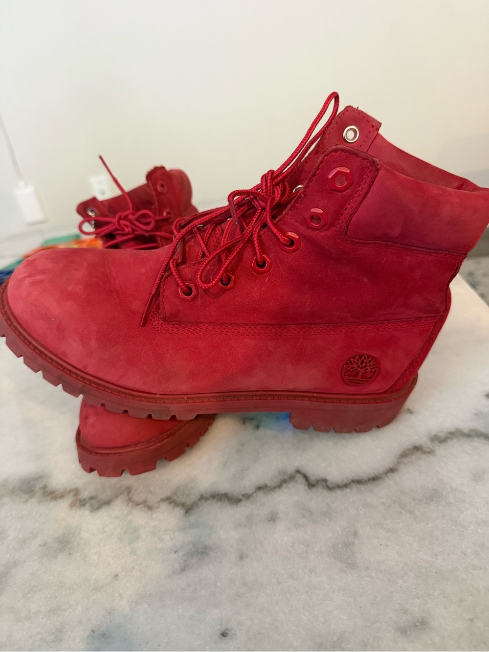 Timberland Women's Red Nubuck Lace-Up Boots — All-Red Style